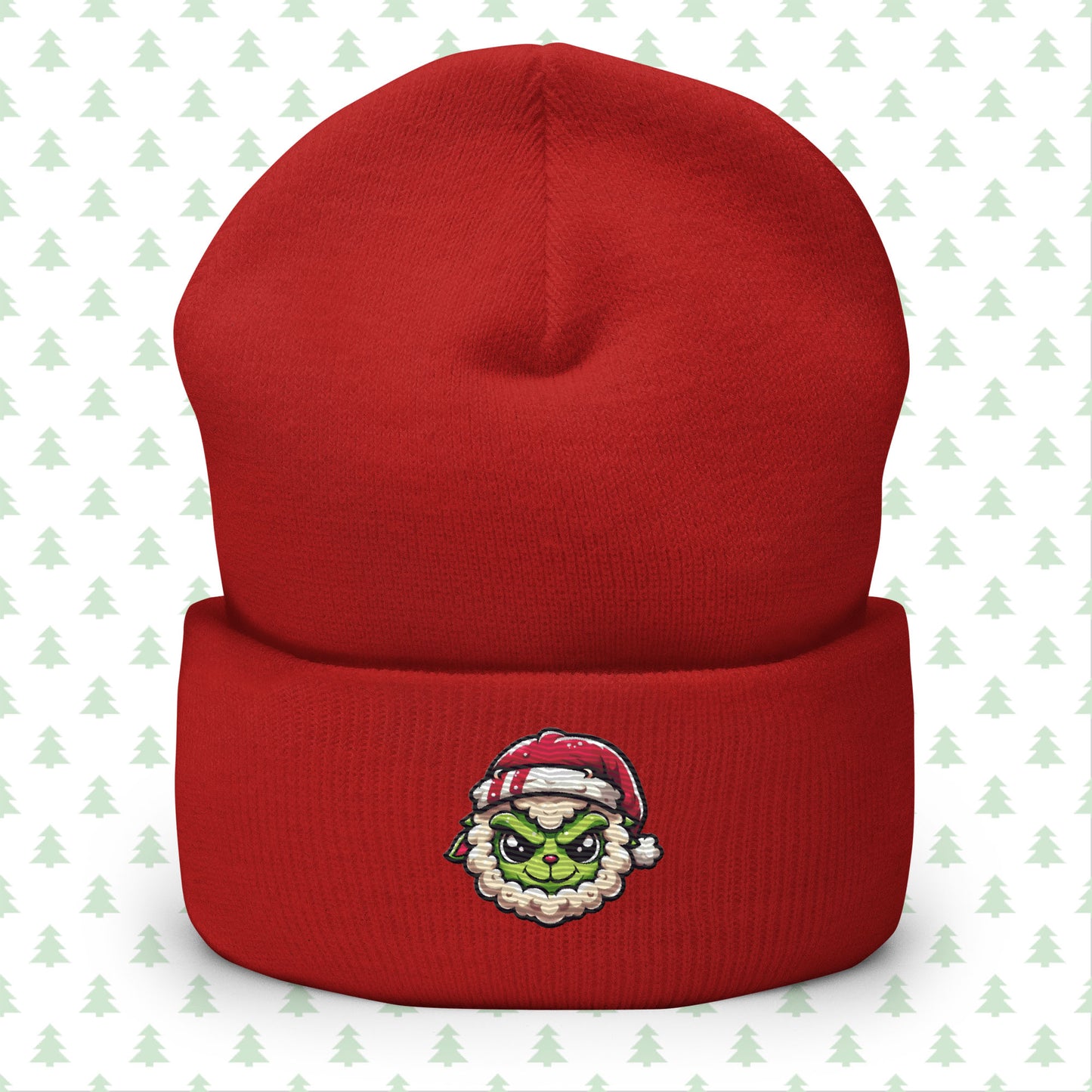 Red Christmas beanie with a cute Grinch sheep.