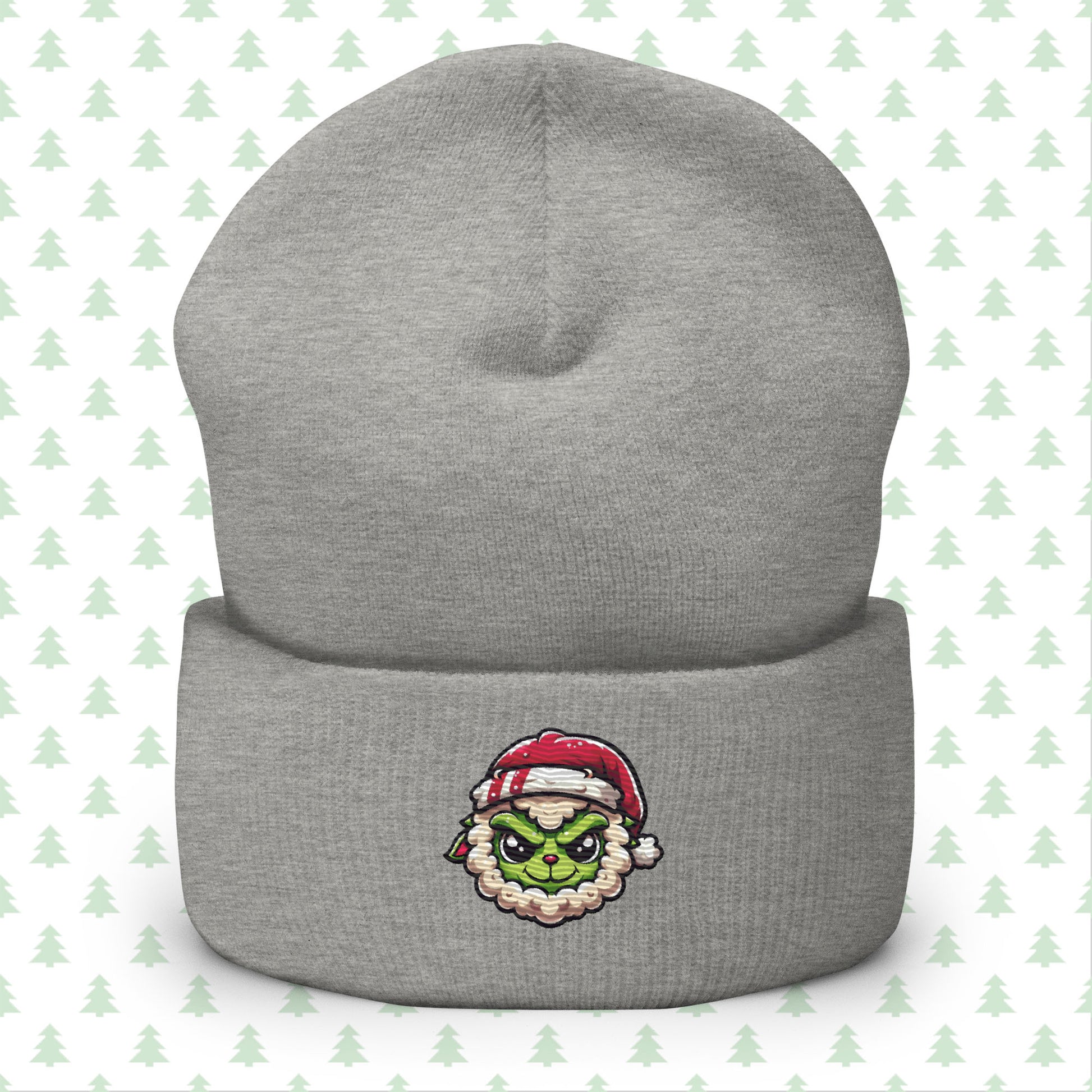Grey beanie featuring a festive Grinch sheep