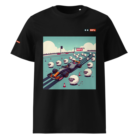 Race For Luck  Vintage Formula 1 Car & Sheep Racing Tee 100% Organic Cotton